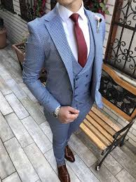 Terziademaltun Italyan Stil Slim Fit Ceket Yelek Pantolon Mavi Takim Elbise T2760 Stylish Mens Fashion Designer Suits For Men Suits Men Business
