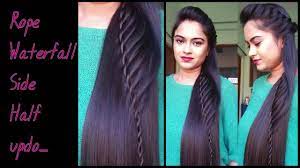 This hair is kept long to comb it backward comfortably. Hairstyles For Medium To Long Hair Rope Waterfal Half Updo Indian Party Hairstyles Youtube