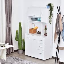 Latitude Run 66 Wood Kitchen Pantry Storage Cabinet Microwave Hutch With 4 Large Cabinets Sleek Modern Design White Reviews Wayfair Ca