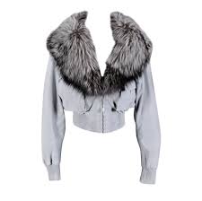 Versace Blue Suede Leather Jacket With Fox Fur Collar Versace Blue Blue Suede Jacket Versace Leather Jacket
