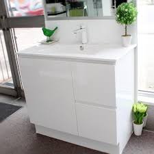 W bath vanity in white with glass vanity top in aqua with square basin and mirror and faucet. Timberline Nevada 900 Floor Standing Vanity Unit Bathroom Supplies In Brisbane