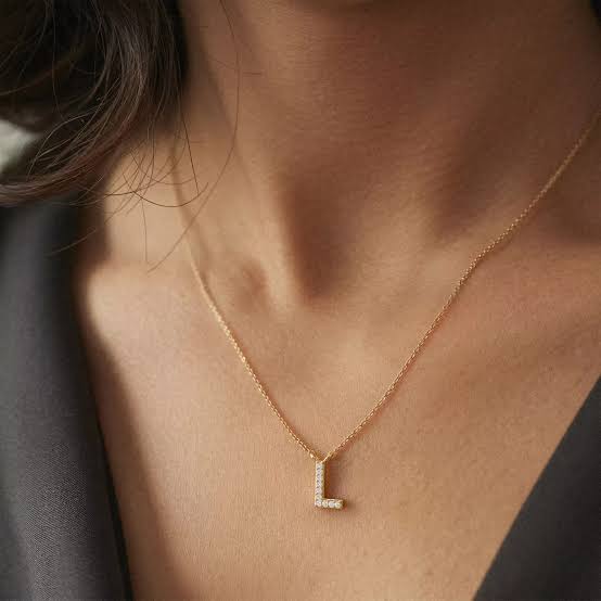 Lab Diamond Initial Necklace &ndash; L - 18K Rose Gold