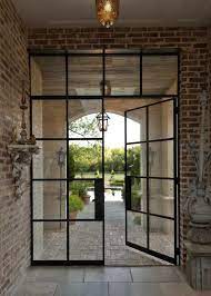 • 3 satin nickel hinges installed. Wrought Iron Steel Doors And Windows Iron Doors Industrial Door