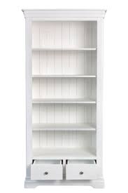 White paint and some fabric made this bookshelf beautiful! Toulouse White Painted Tall Bookcase 2 Drawers Fully Assembled