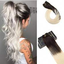 Ugea 7pcs Clip In Human Hair Extensions Dark Brown And Platinum Blonde Balayage Ugeat Darkombreha Ombre Hair Blonde White Ombre Hair Platinum Blonde Balayage