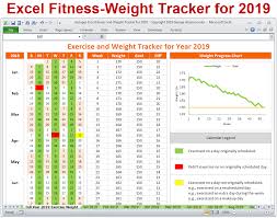 Excel Fitness Tracker Weight Tracker For Year 2019 Excel