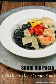 Squid Ink Pasta With White Wine Cream Sauce Squid Ink Pasta Cream Sauce Recipes Squid Ink Pasta Recipe