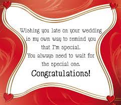 The card may be as simple as writing your name and checking off a plus one and dining choices, or it may include a bit more space for a thoughtful note. 50 Belated Wedding Wishes And Messages Wishesmsg