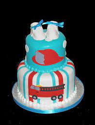 Red And Aqua Fire Truck Themed Baby Shower Cake By Simply Sweets Via Flickr Truck Baby Shower Baby Shower Cakes Fireman Baby Showers
