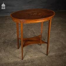 Natural oak large oval wood coffee table with shelf. Edwardian Oval Mahogany Inlaid Side Table