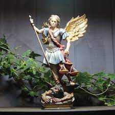 St michael the archangel statue. Saint Michael Archangel Justicier In Carved Wood 3 Sizes Soubirous Store
