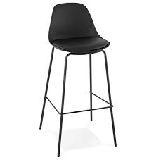 Tabourets de bar, pub ou séjour: Tabouret De Bar Moderne Tekno En Simili Cuir Noir Et Pieds En Metal