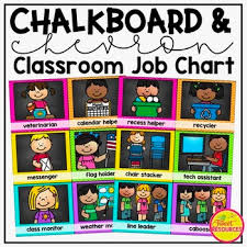 classroom job chart in a chalkboard and chevron decor theme