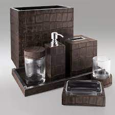 Find great deals on bathroom accessories at kohl's today! Dark Brown Alligator Embossed Leather Bath By Gail Deloach Bathroom Accessories Bathroom Accessories Luxury Bathroom Sets