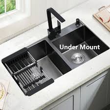 Kitchen sink bolzano 8245r jdm. Black Kitchen Sink Double Handmade Stainless Steel Seamless Welding Sinks With X Groove Design Shopee Malaysia