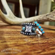 Kreative Rustics Custom Silver Turquoise Wedding Rings Western Wedding Rings Vintage Wedding Jewelry