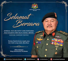 His predecessor, general tan sri zulkifli zainal abidin of the army, handed over his duties during the official handover ceremony today. Kementerian Pertahanan Malaysia Kementerian Pertahanan Malaysia Merakamkan Setinggi Tinggi Penghargaan Di Atas Jasa Dan Bakti Jeneral Tan Sri Dato Seri Panglima Ts Haji Zulkifli Bin Haji Zainal Abidin Selaku Panglima Angkatan Tentera