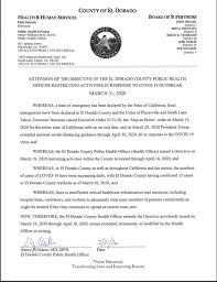 El Dorado County Public Health Officer Extends Shelter In Place Directive