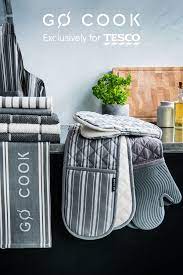 Go Cook Grey Stripe Kitchen Towel 3 Pack Oven Glove Kitchen Towels Grey Stripes