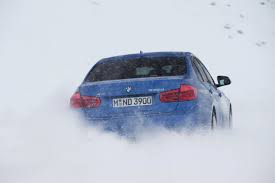 bmw f30 335d sedan xdrive m package estoril blue facelift winter snow drift