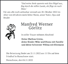 Traueranzeigen von Manfred Werner Görlitz