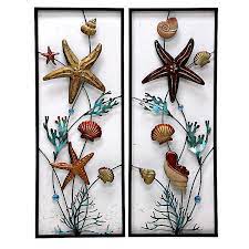 Nautical Metal Panel Plaques Set Of 2 Coral Wall Art Metal Wall Art Nautical Wall Decor