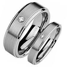Matching Tungsten Wedding Band Set Brush Matted Finish With Cz Stone Tungsten Wedding Bands Tungsten Wedding Band Sets Tungsten Mens Rings