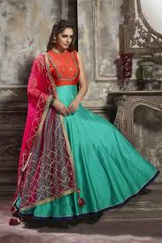 Look flawless in a wrap belted maxi dress for. Orange And Aqua Green Color Designs Of Anarkali Dresses Indian Dresses