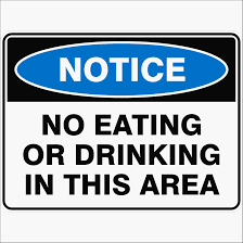 This printable sign reminds people that food and drink are not allowed in this area. No Eating Or Drinking In This Area Buy Now Discount Safety Signs Australia