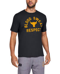 Mens Short Sleeve T Shirt Project Rock Blood Sweat Respect Black