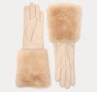 Faux Fur Cuff Leather Glove - Oyster