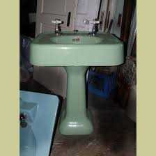 Vintage Pedestal Sink Green Cast Iron Porcelain Bath Room Etsy Pedestal Sink Sink Vintage Sink