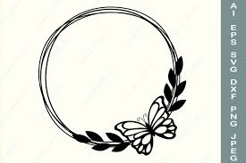 Download Butterfly Wreath Svg Circle Frame Svg Leaf Double Frame 928403 Cut Files Design Bundles