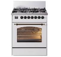 ILVE UP30NMPWHB Nostalgie II 30 inch Dual Fuel Range with 5 Burners  (Natural Gas, Triple Glass Door, White, Burnished) - ILVE USA