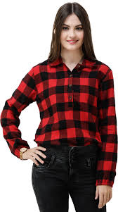 6% coupon applied at checkout. Buy Dechen Women S Full Sleeves Curved Collar Red Black Check Shirt Online Get 38 Off