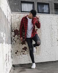 Black And Red Checkered Shirt Outfit Outfit Of The Day Red Black Check Shirt X Vintage Black Knee Rip Jeans X Black Suede Baseball Cap Outfitgamest Mens Outfits Ripped Jeans Men Flannel Outfits