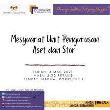 Pada masa ini pegawai stor dengan mengemaskini susun atur di stor utama seperti mana yang diminta oleh pihak ibu pejabat. Mesyuarat Unit Pengurusan Aset Kolej Komuniti Penampang Facebook