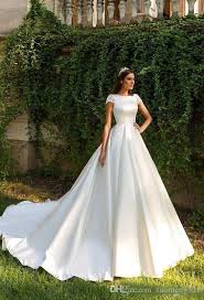 4.5 out of 5 stars (49) 49 reviews. 2020 Short Sleeve A Line Satin Lace Beach Wedding Dresses Gorgeous Appliques Princess Court Train Bride Gown Vestido De Noiva From Zaomeng321 135 18 Dhgate Com