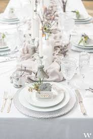 This Wedding Reception Table Setting With The Winter Whites And Silver Is Beaut Reception Table Settings Vintage Shabby Chic Wedding Shabby Chic Wedding Favors
