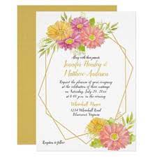 Pink And Yellow Gerbera Daisies Geometric Wedding Invitation Zazzle Com Geometric Wedding Invitation Gerbera Daisy Geometric Wedding
