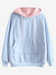 Fashion Women Casual Long Sleeves Loose Light Blue Drawstring Two Tone Hoodie Good Spark Shop Good Spark Shop Oversize Hoodie Hoodies Oversized Hoodie Outfit