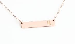 These rose gold birthstone necklaces can be personalized with engraved names and a variety stones. Amazon Com Rose Gold Bar Necklace Engraved Name Bar Necklace Rose Gold Letter Necklace Silver Personalized Necklace 14k Gold Fill Chain Handmade