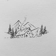 Visited Shirakawa Go Yesterday And I Had To Draw A Cabin In The Mountains I Think A Future Goal Is To Mountain Drawing Forest Drawing Mountain Drawing Simple