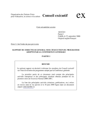 Rapport Du Directeur Général Sur L'exécution Du Programme Adopté Par La  Conférence Générale