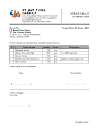 Tax calculation note, tax computation memo: Surat Jalan Dalam English
