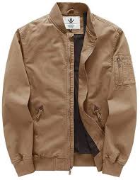 Wenven Men S Fall Cotton Casual Bomber Jacket Khaki Fall Outfits Men Winter Outfits Men Cool Bomber Jackets