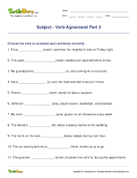 Annie and her brothers (is, are) at school. Subject Verb Agreement Part 3 Worksheet Turtle Diary