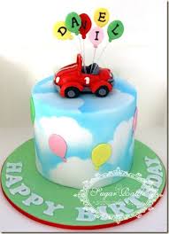 Birthday Cake Ideas For 1 Year Old Boy Sugar Rattle S Journey Car And Balloons For The 1 Year Old Boy Car Cakes For Boys Cake Designs Birthday 1st Birthday Cakes