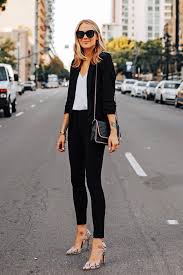 Fashion Jackson Wearing Express Black Blazer White Tank Express Work Black Pants Snakeskin Pumps Work Ou Fashion Jackson Black Blazer Outfit Black Pants Outfit