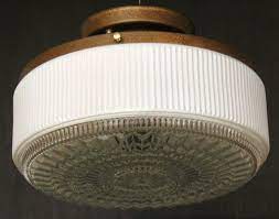 Vintage Lighting Circa 1940s Two Bulb Semi Flush Mount Ceiling Fixture With Pressed Clear And White Glass Shade Vintage Lighting Retro Lighting White Glass